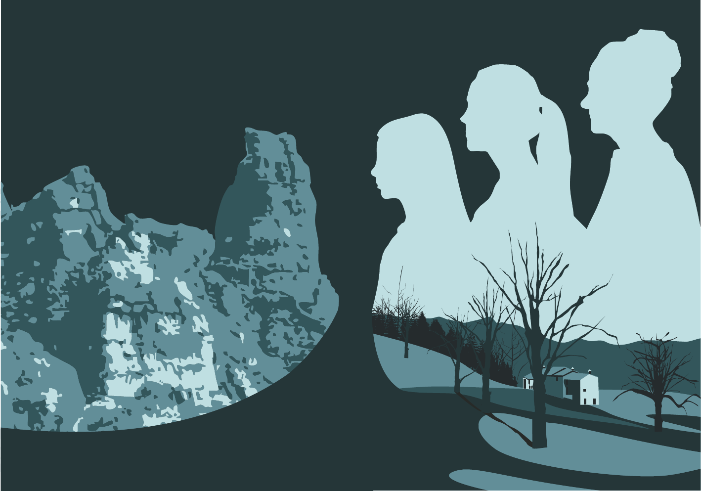Illustrazione volti e paesaggio